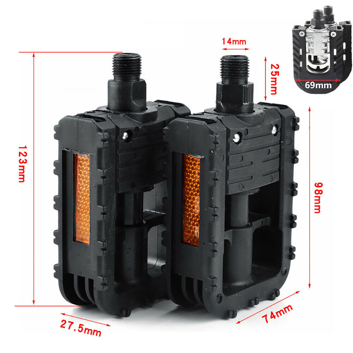 Black-916quot-14mm-Bicycle-Pedals-Aluminum-Plastic-Reflective-Road-Mountain-Bike-1715899