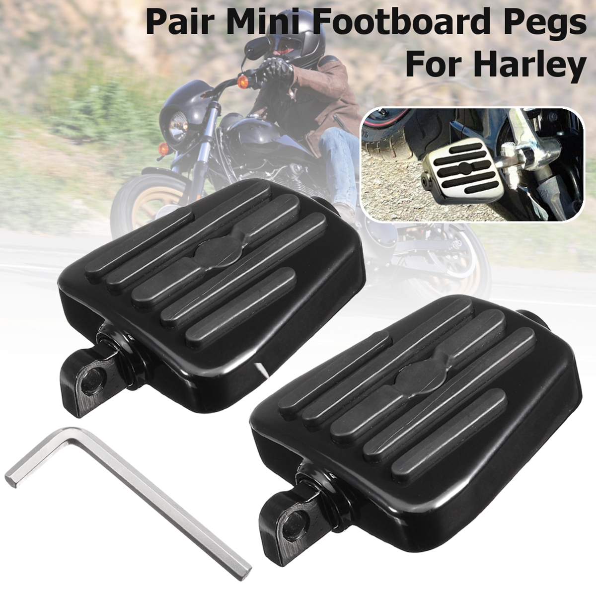 Motorcycle-Mini-Footboards-Foot-Pegs-Black-Male-Mount-For-Harley-1288272