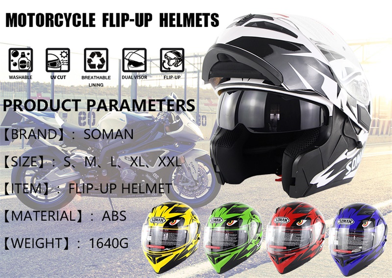 DOT-SOMAN-955-Motorcycle-bluetooth-Full-Face-Helmet-Eye-Style-Flip-Up-Double-Visors-Helmets-With-BT--1533210