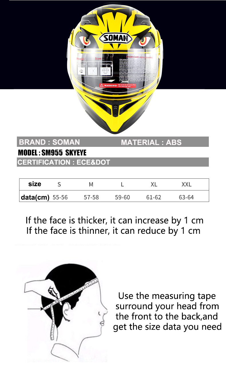 DOT-SOMAN-955-Motorcycle-bluetooth-Full-Face-Helmet-Eye-Style-Flip-Up-Double-Visors-Helmets-With-BT--1533210