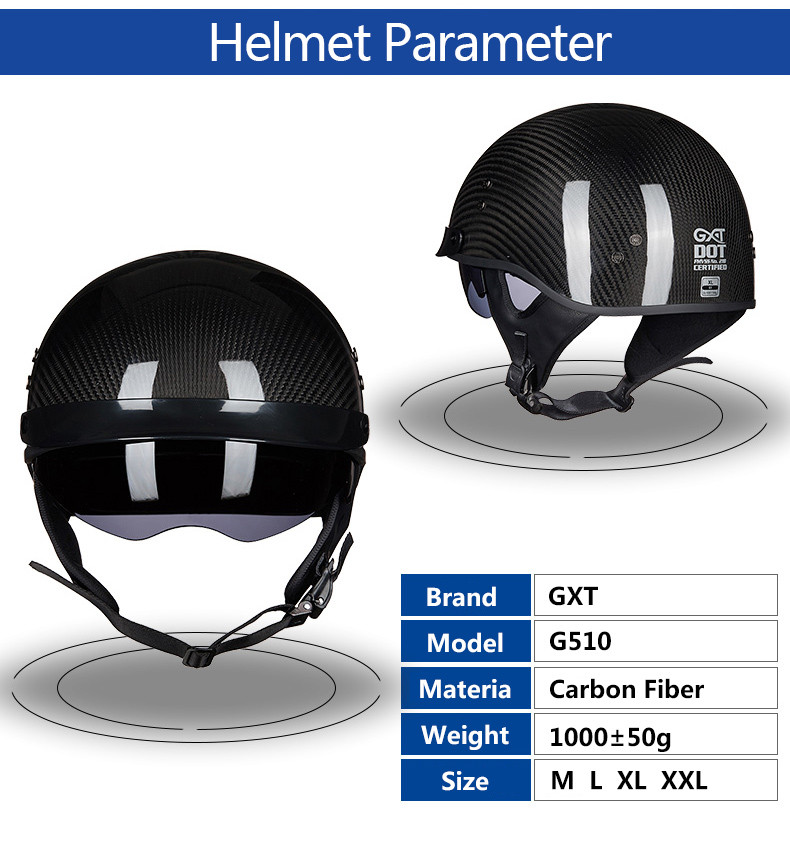 GXT-510-DOT-Motorcycle-Half-Face-Helmet-Carbon-Fiber-Open-Face-Vintage-Moto-Chopper-Scooter-Racing-M-1548345