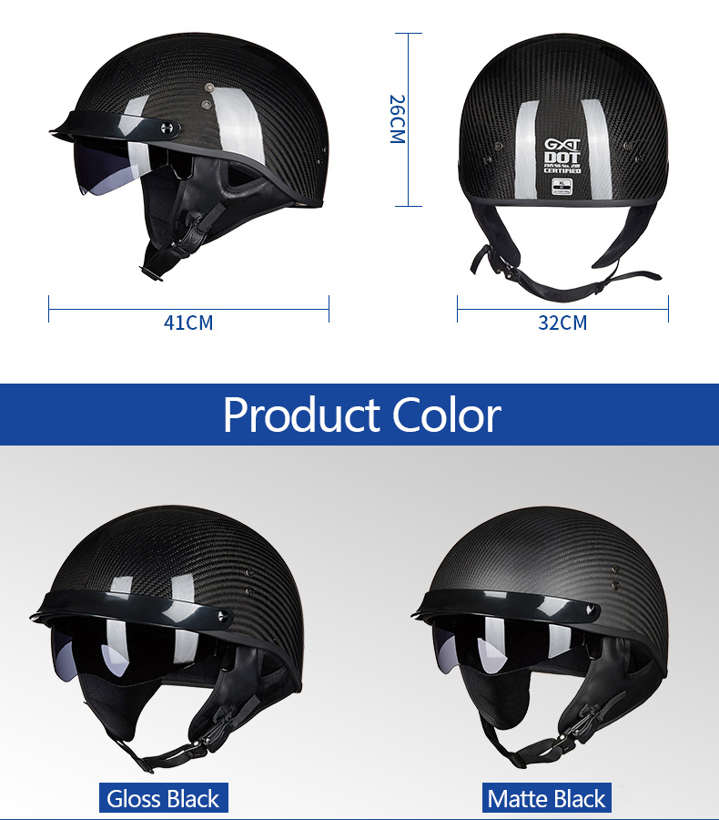 GXT-510-DOT-Motorcycle-Half-Face-Helmet-Carbon-Fiber-Open-Face-Vintage-Moto-Chopper-Scooter-Racing-M-1548345