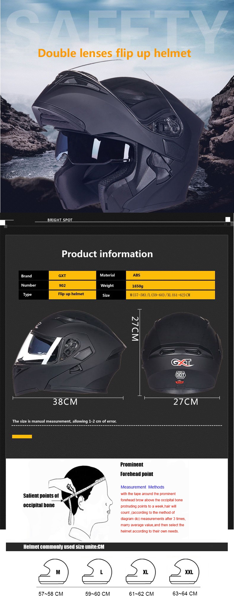GXT-902-DOT-Motorcycle-Full-Face-Helmet-Flip-up-Motocross-Double-Lens-Racing-Riding-1555855