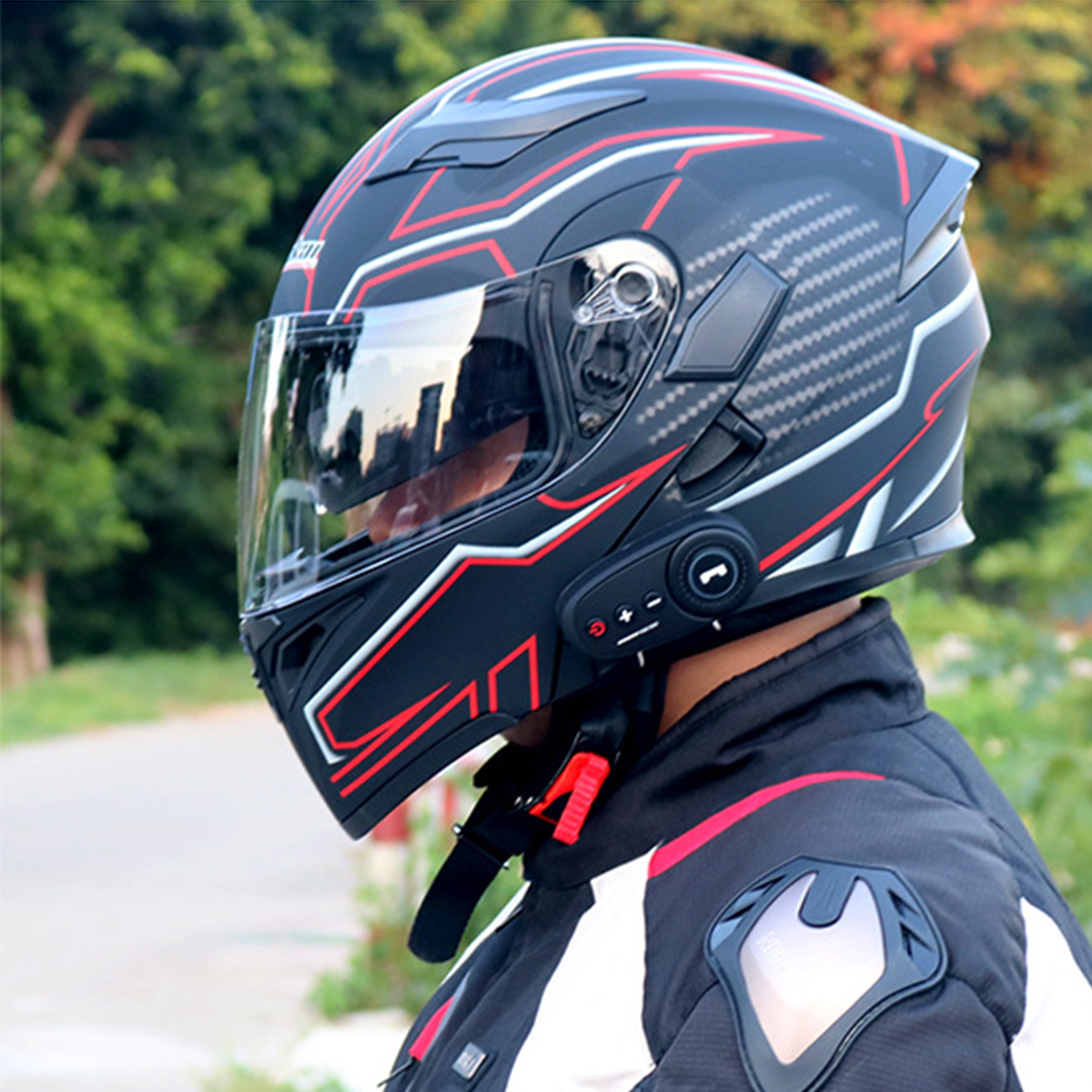 Motorcycle-Helmet-With-BT-Headset-Earphone-Intercom-Flip-Up-Modular-Motorbike-Road-Bike-1200mAh-Batt-1784284