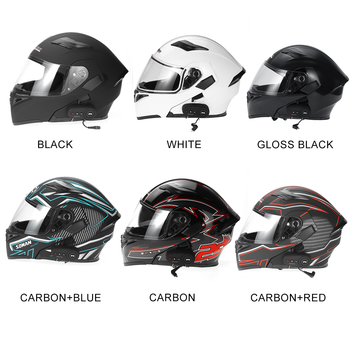 Motorcycle-Helmet-With-BT-Headset-Earphone-Intercom-Flip-Up-Modular-Motorbike-Road-Bike-1200mAh-Batt-1784284