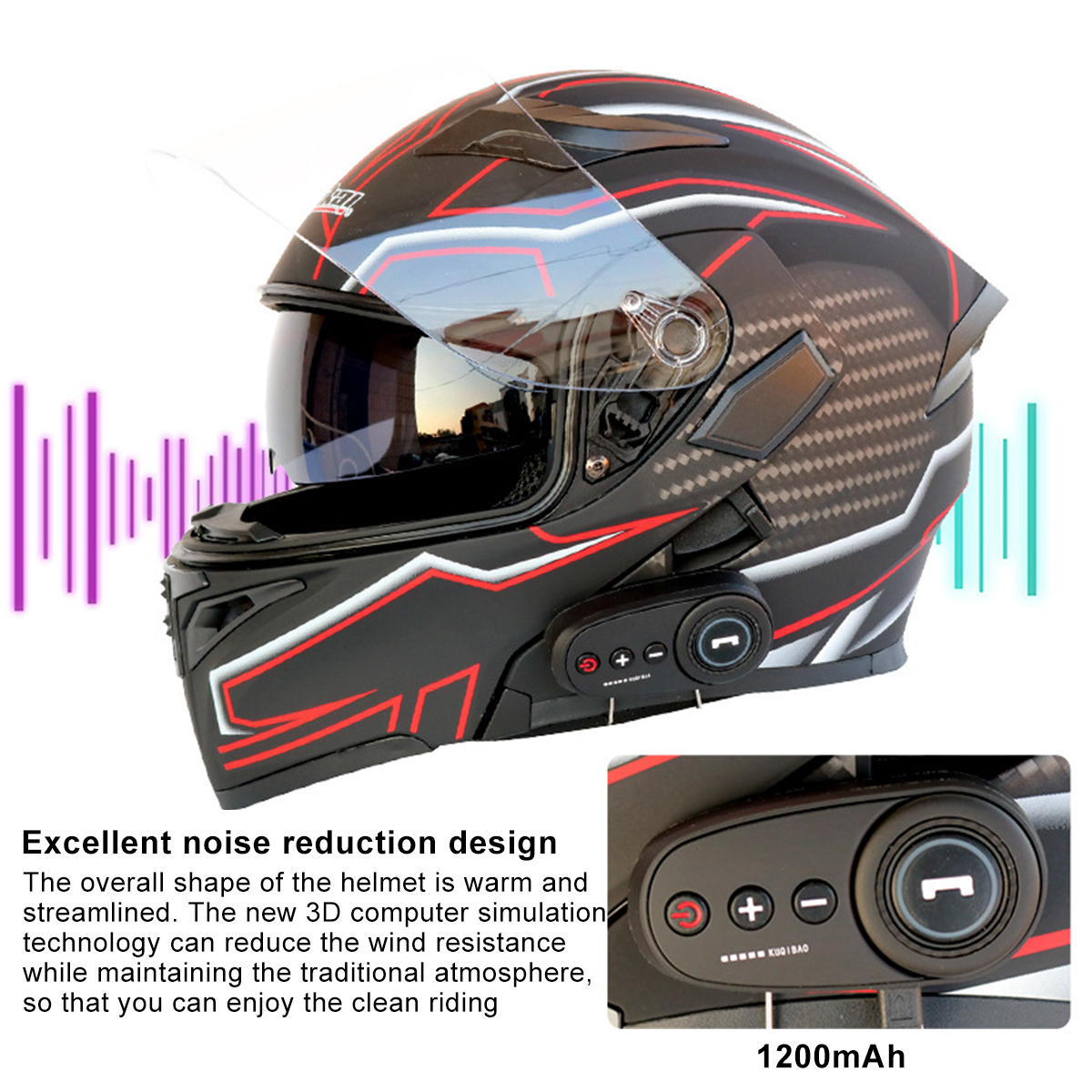 Motorcycle-Helmet-With-BT-Headset-Earphone-Intercom-Flip-Up-Modular-Motorbike-Road-Bike-1200mAh-Batt-1784284