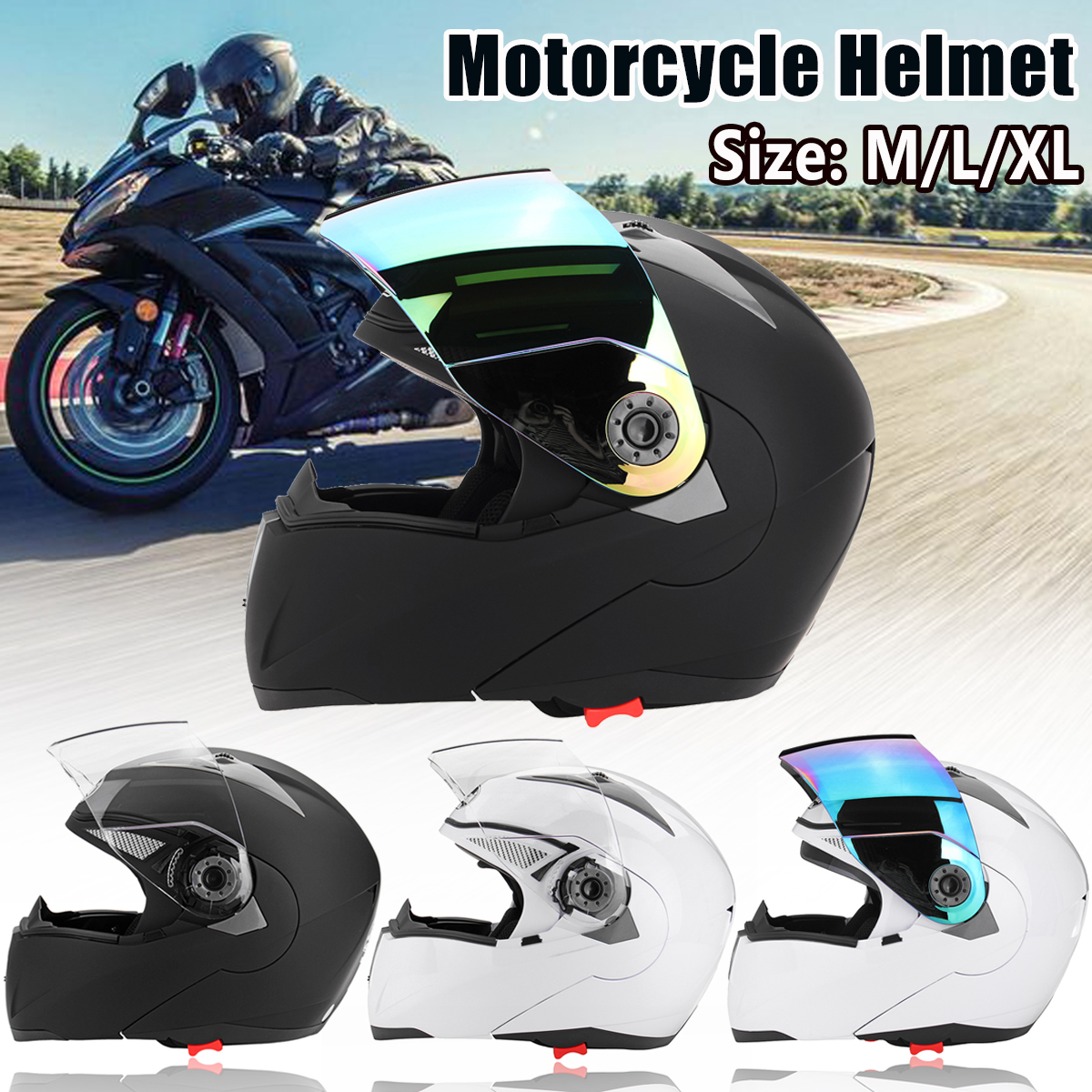 Motorcycle-Open-Face-Helmet-Dual-Visor-Flip-Up-Adult-Full-Face-Motocross-Dirt-Bike-MLXL-1342218