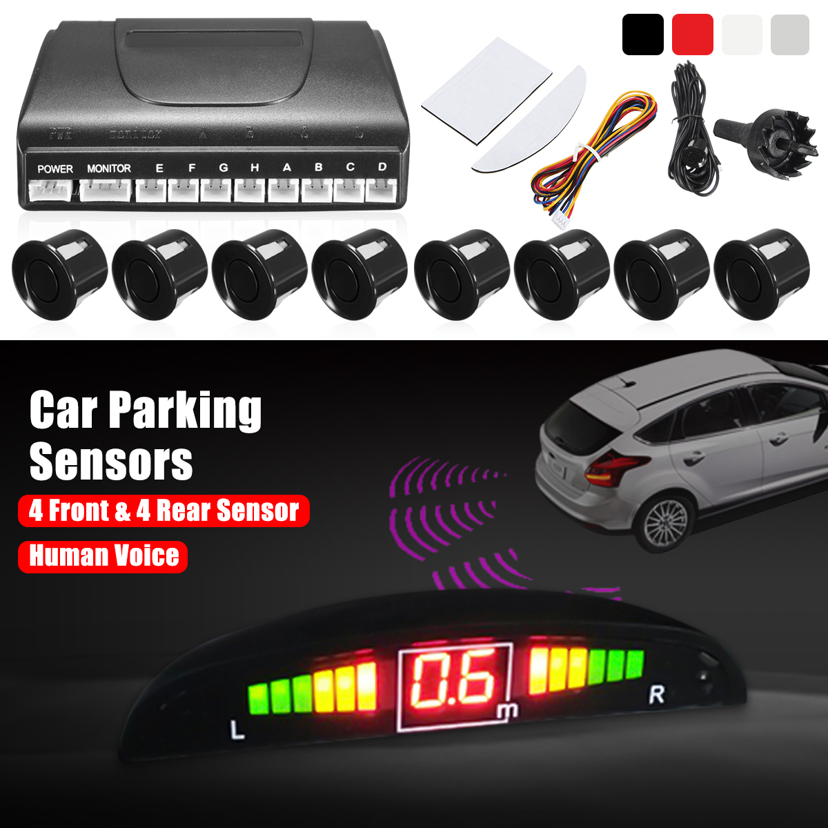 4-Front--4-Rear-LCD-Display-Monitor-Reverse-View-Backup-Parking-8-Car-Sensor-Buzzer-Alarm-Detector-S-1527757