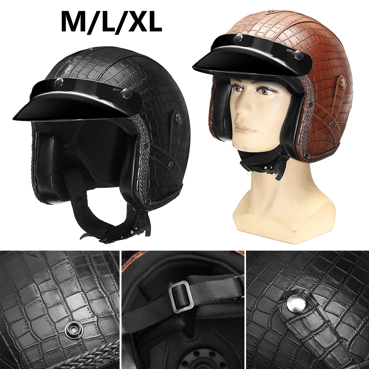 34-Face-Mask-PU-Leather-Motorcycle-Helmet-M-L-XL-Visor-Alligator-skin-Pattern-1418845