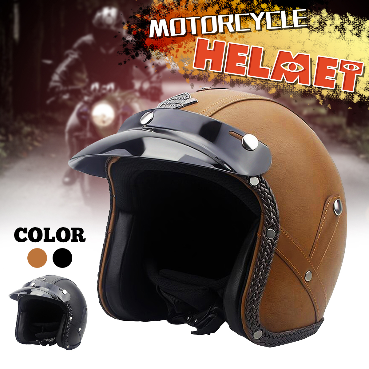 DOT-34-Face-Vintage-Leather-Motorcycle-Helmet-Motorbike-Scooter-Crash-Visor-M-L-XL-1418824