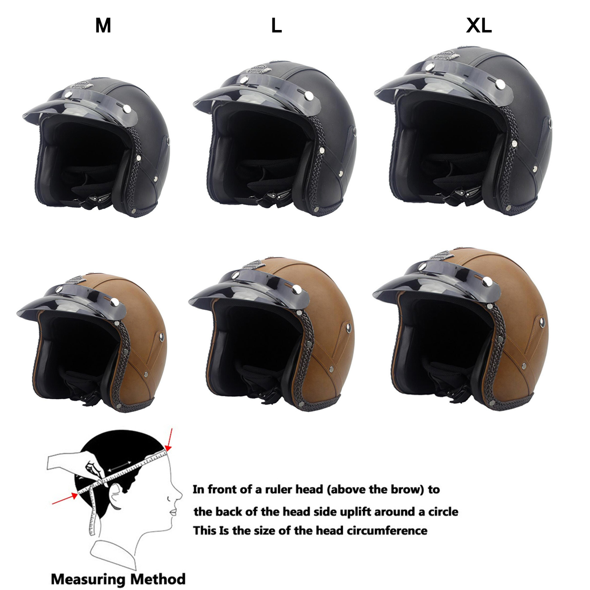 DOT-34-Face-Vintage-Leather-Motorcycle-Helmet-Motorbike-Scooter-Crash-Visor-M-L-XL-1418824