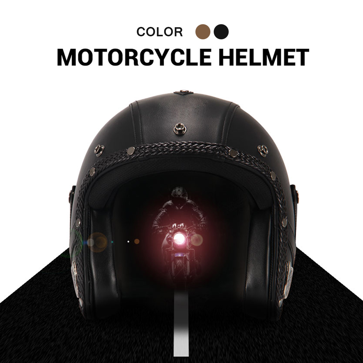 DOT-34-Face-Vintage-Leather-Motorcycle-Helmet-Motorbike-Scooter-Crash-Visor-M-L-XL-1418824