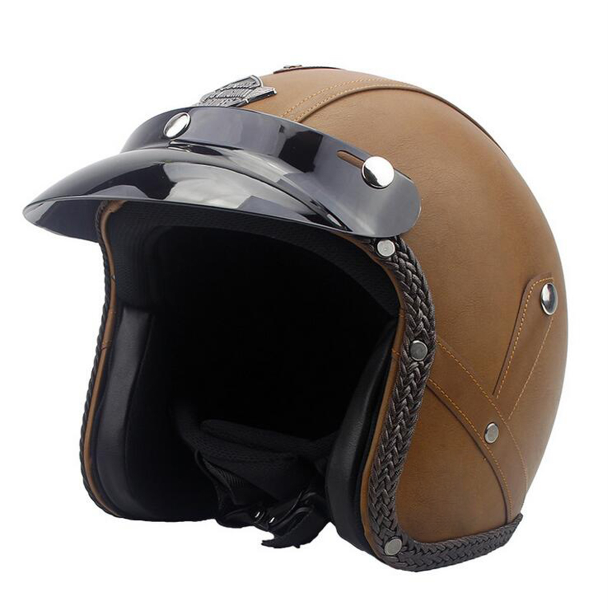 DOT-34-Face-Vintage-Leather-Motorcycle-Helmet-Motorbike-Scooter-Crash-Visor-M-L-XL-1418824