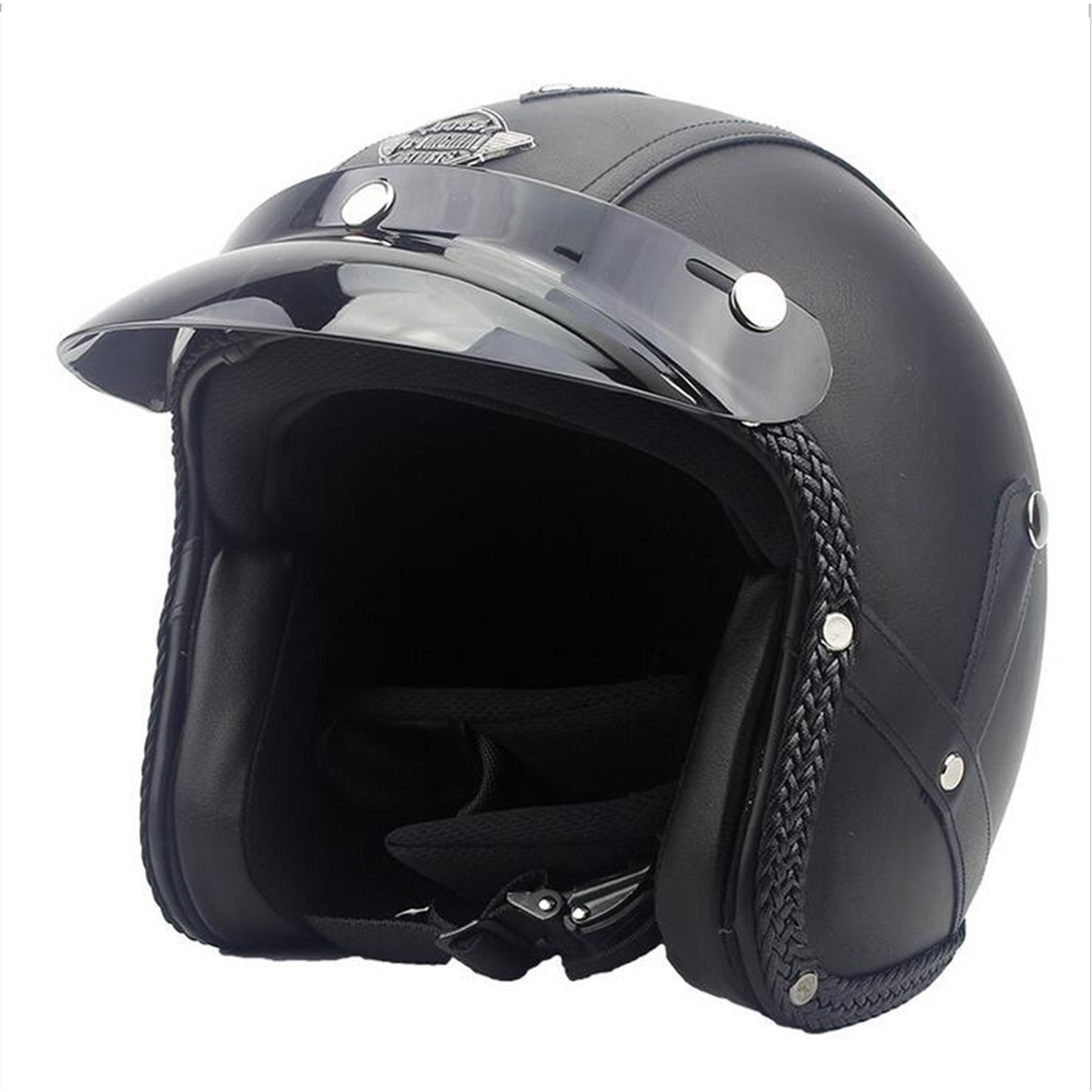DOT-34-Face-Vintage-Leather-Motorcycle-Helmet-Motorbike-Scooter-Crash-Visor-M-L-XL-1418824