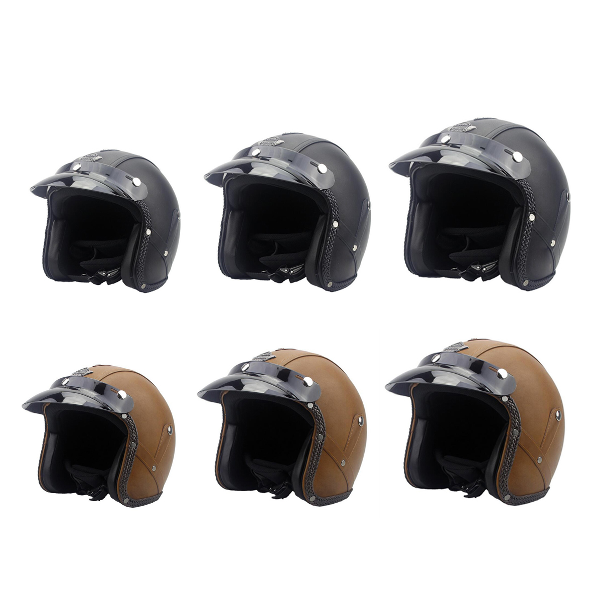 DOT-34-Face-Vintage-Leather-Motorcycle-Helmet-Motorbike-Scooter-Crash-Visor-M-L-XL-1418824