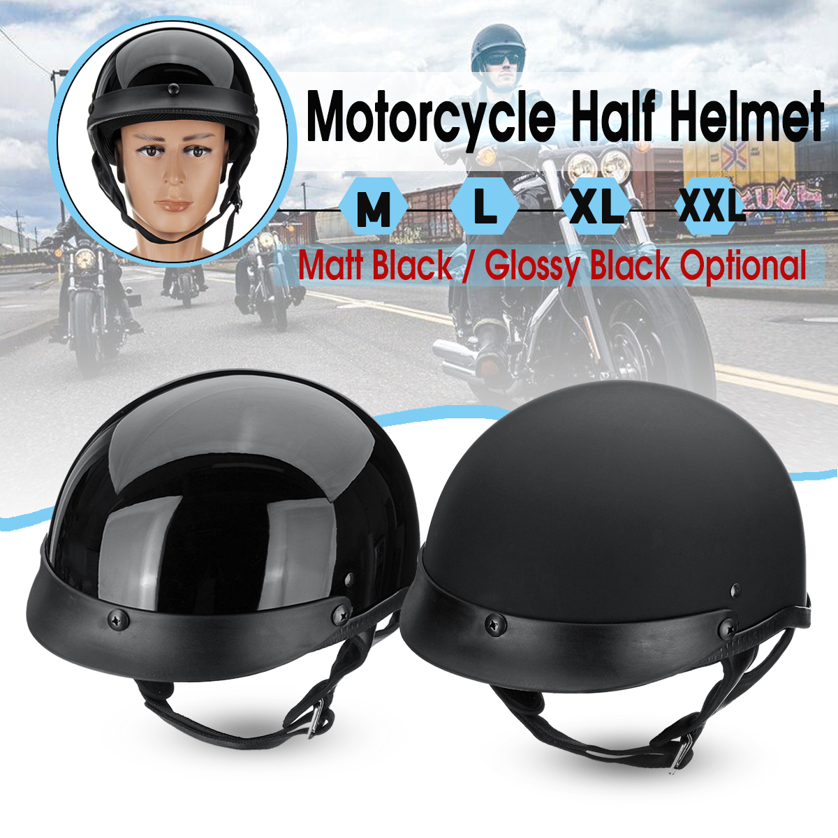 DOT-CE-Motorcycle-Half-Face-Helmet-Chopper-Cruiser-Scooter-ABS-Shell-M-XXL-Black-1500474