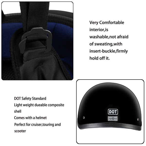 DOT-Half-Face-Helmet-Motorcycle-Unisex-German-Style-Scooter-Bike-Black-M-L-XL-1246807