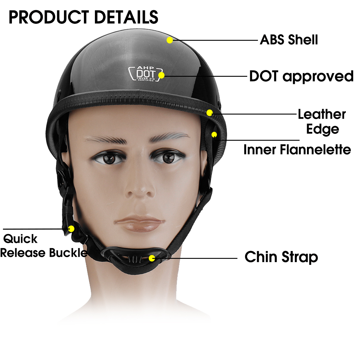 MLXL-DOT-Motorcycle-German-Style-Half-Face-Helmet-Motocross-Scooter-Glossy-Black-1531209