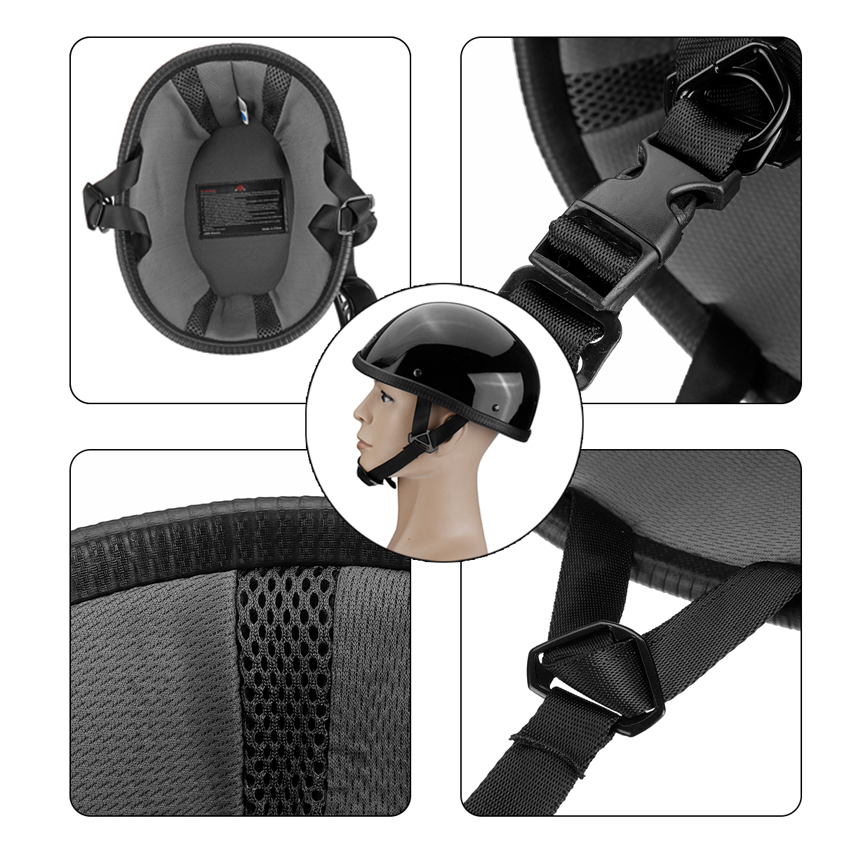 MLXL-DOT-Motorcycle-German-Style-Half-Face-Helmet-Motocross-Scooter-Glossy-Black-1531209
