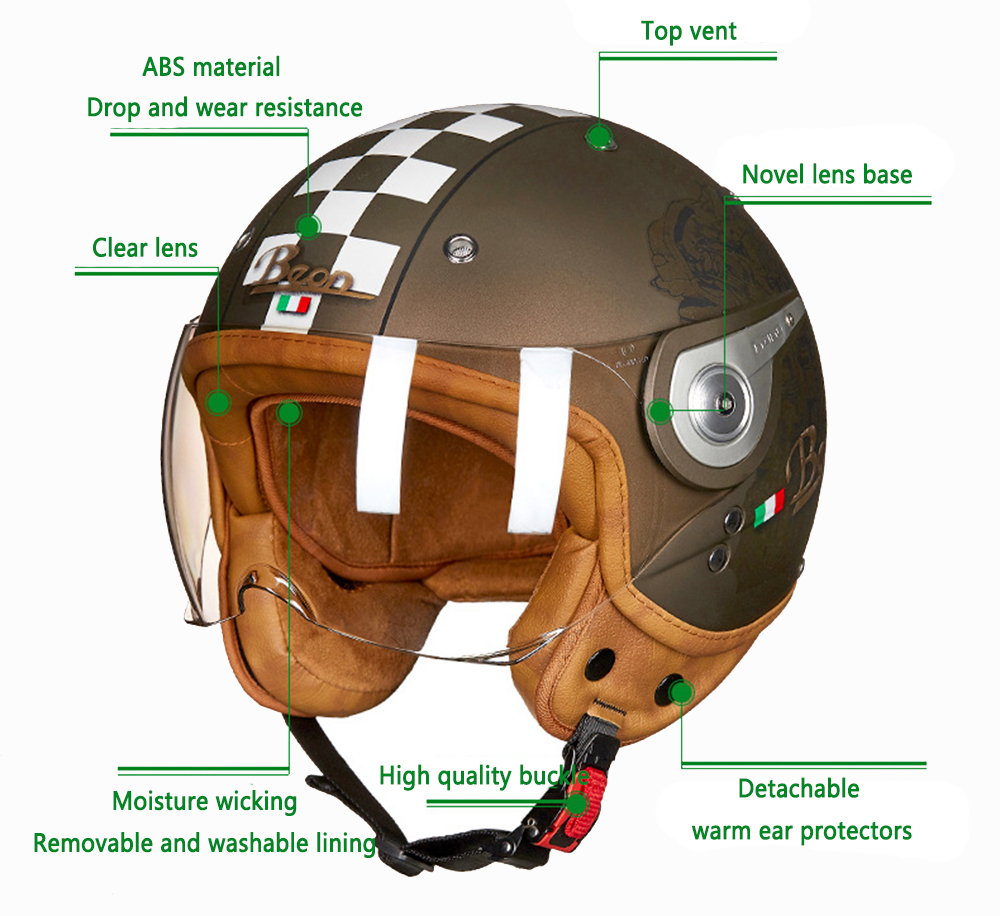 Motorcycle-ECE-Safety-Half-Face-Helmet-Air-Force-For-BEON-B-110-1045565