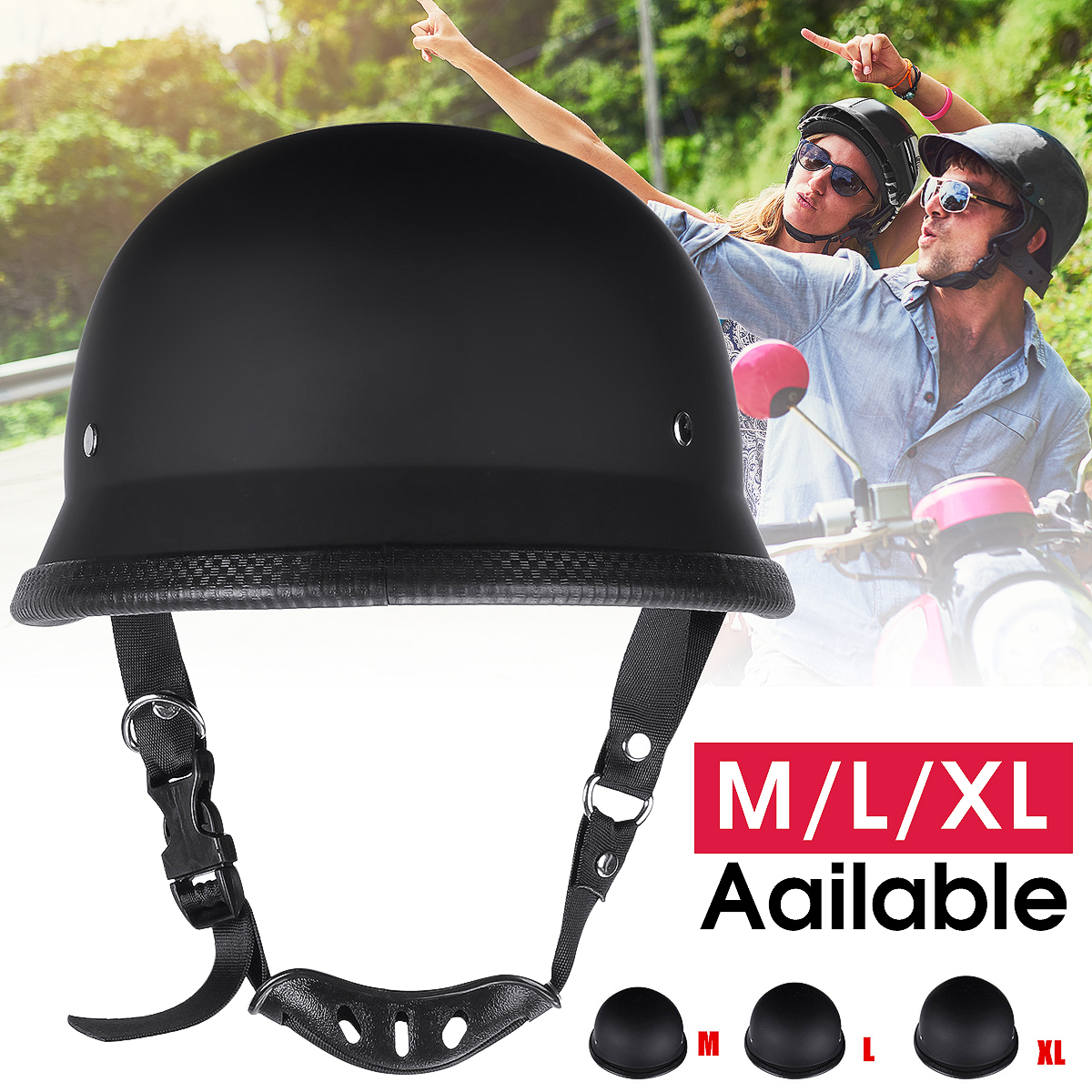 Motorcycle-German-Style-Half-Face-Helmet-Motocross-Matte-Black-MLXL-1271302