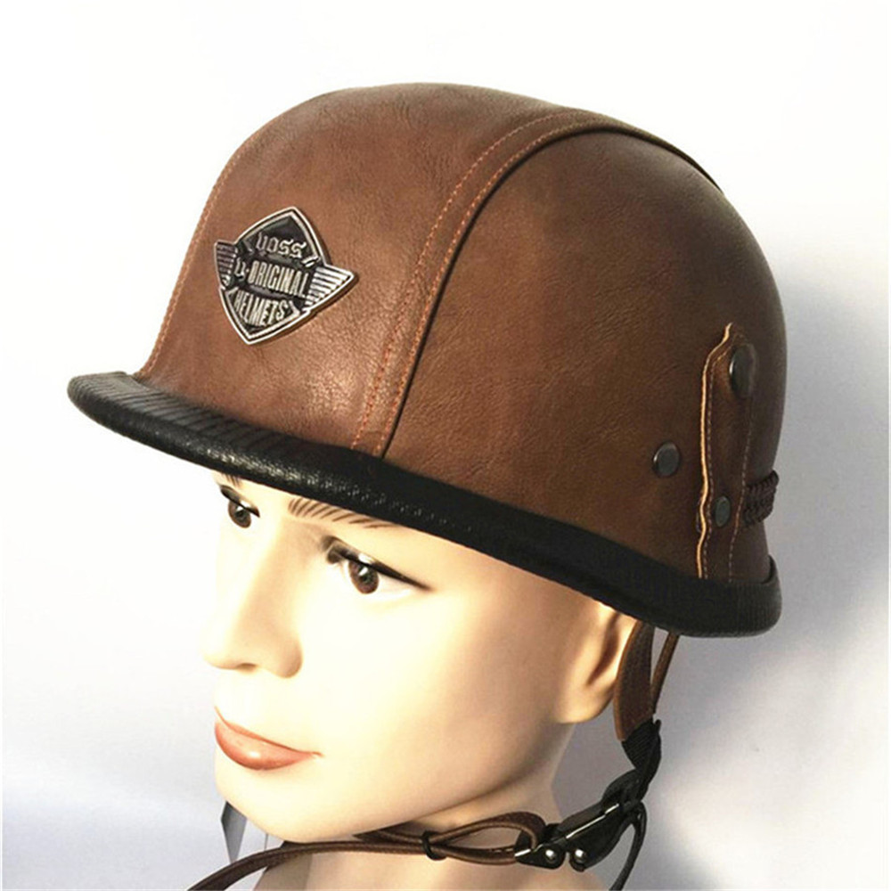 Motorcycle-Half-Face-Helmet-Retro-Racing-Riding-Leather-Vintage-Cruiser-Biker-1345684