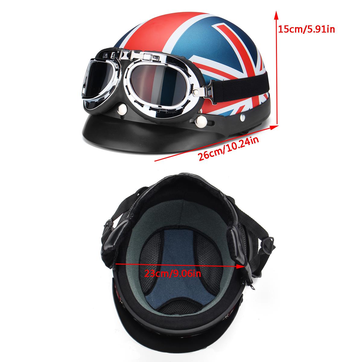 Motorcycle-Open-34-Half-Face-Helmet-With-Goggles-Sun-Visor-Adjustable-1358627