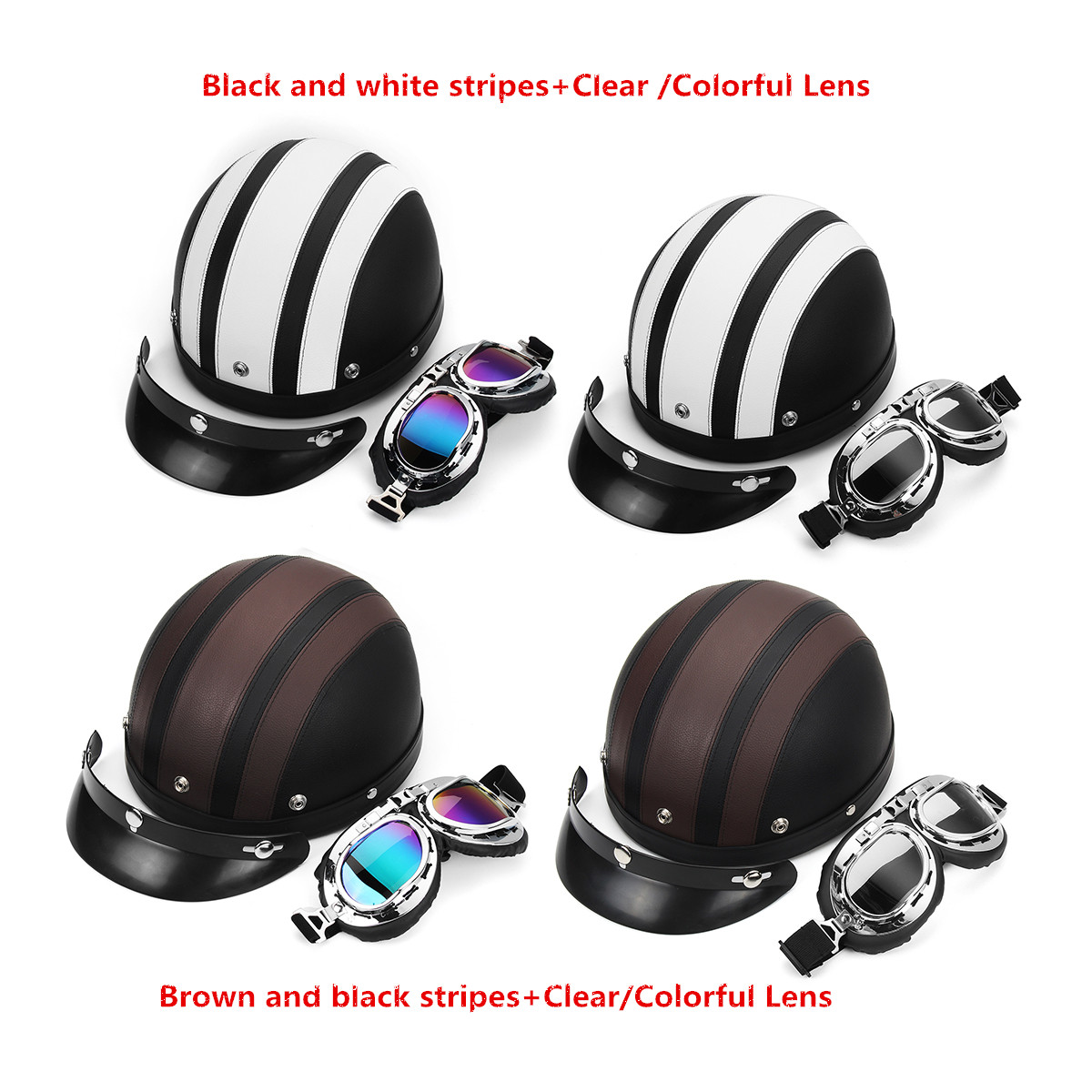 Motorcycle-Scooter-Half-Helmet-Hat-Open-Face-Shield-Visor-With-Sun-UV-Goggles-1310436
