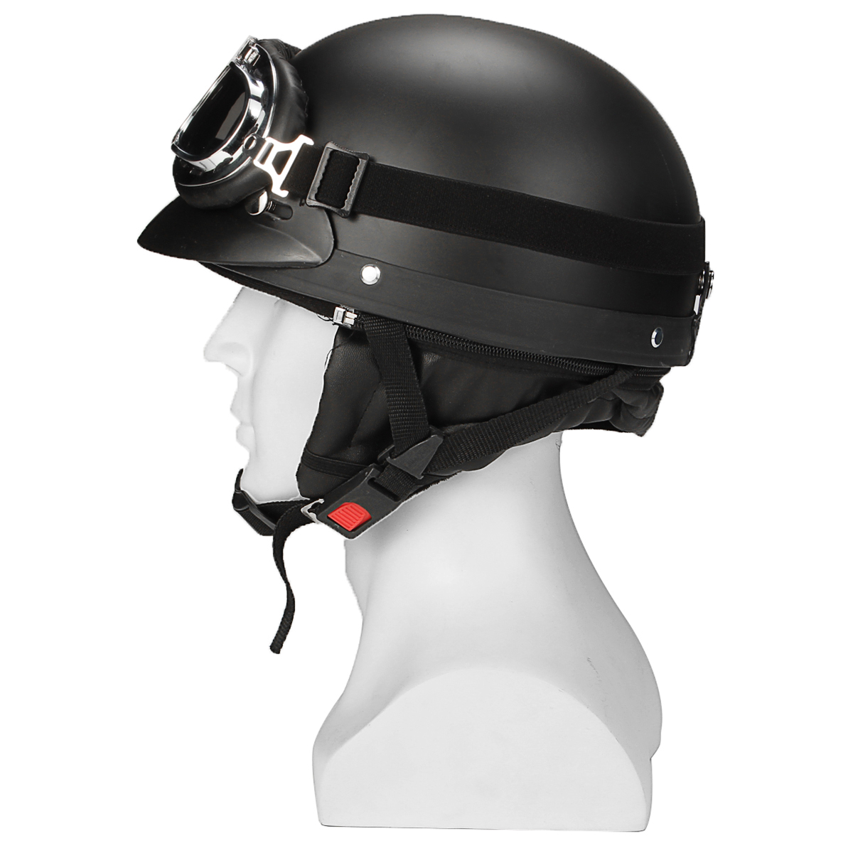 Retro-Matt-Black-Motorcycle-Half-Face-Helmet-Biker-Scooter-With-Sun-Visor-UV-Goggles-Cafe-Racer-1310411
