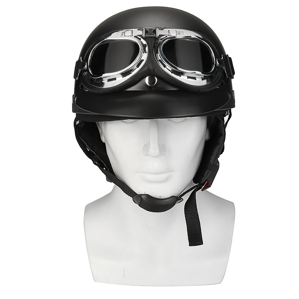 Retro-Matt-Black-Motorcycle-Half-Face-Helmet-Biker-Scooter-With-Sun-Visor-UV-Goggles-Cafe-Racer-1310411