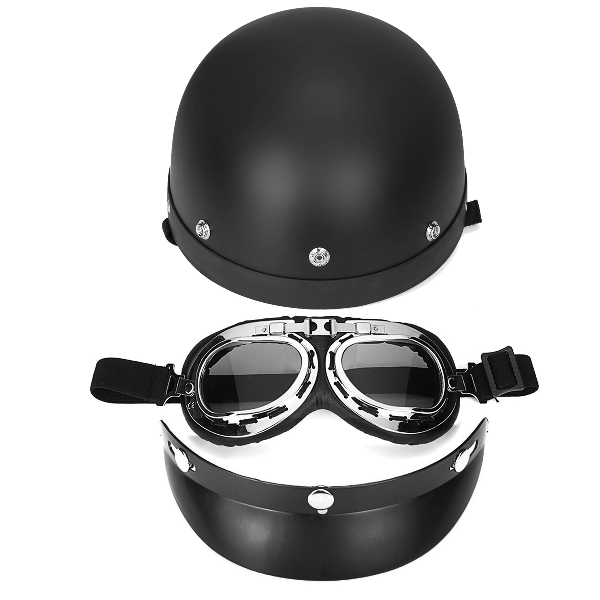 Retro-Matt-Black-Motorcycle-Half-Face-Helmet-Biker-Scooter-With-Sun-Visor-UV-Goggles-Cafe-Racer-1310411