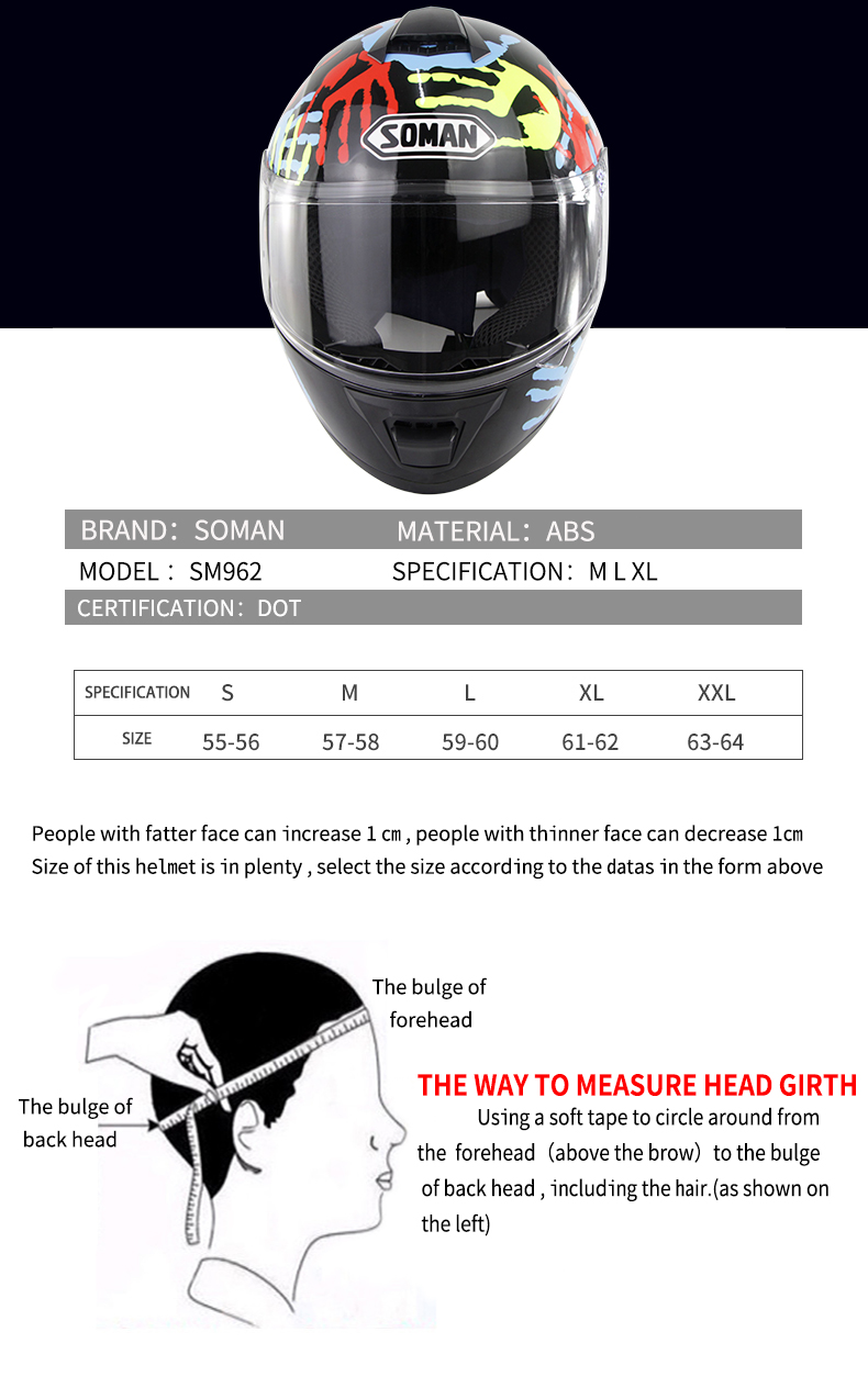 SOMAN-SM962-Motorcycle-Full-Face-Helmet-Flip-Up-Adult-Motocross-Dirt-Bike-SMLXL2XL-1546721