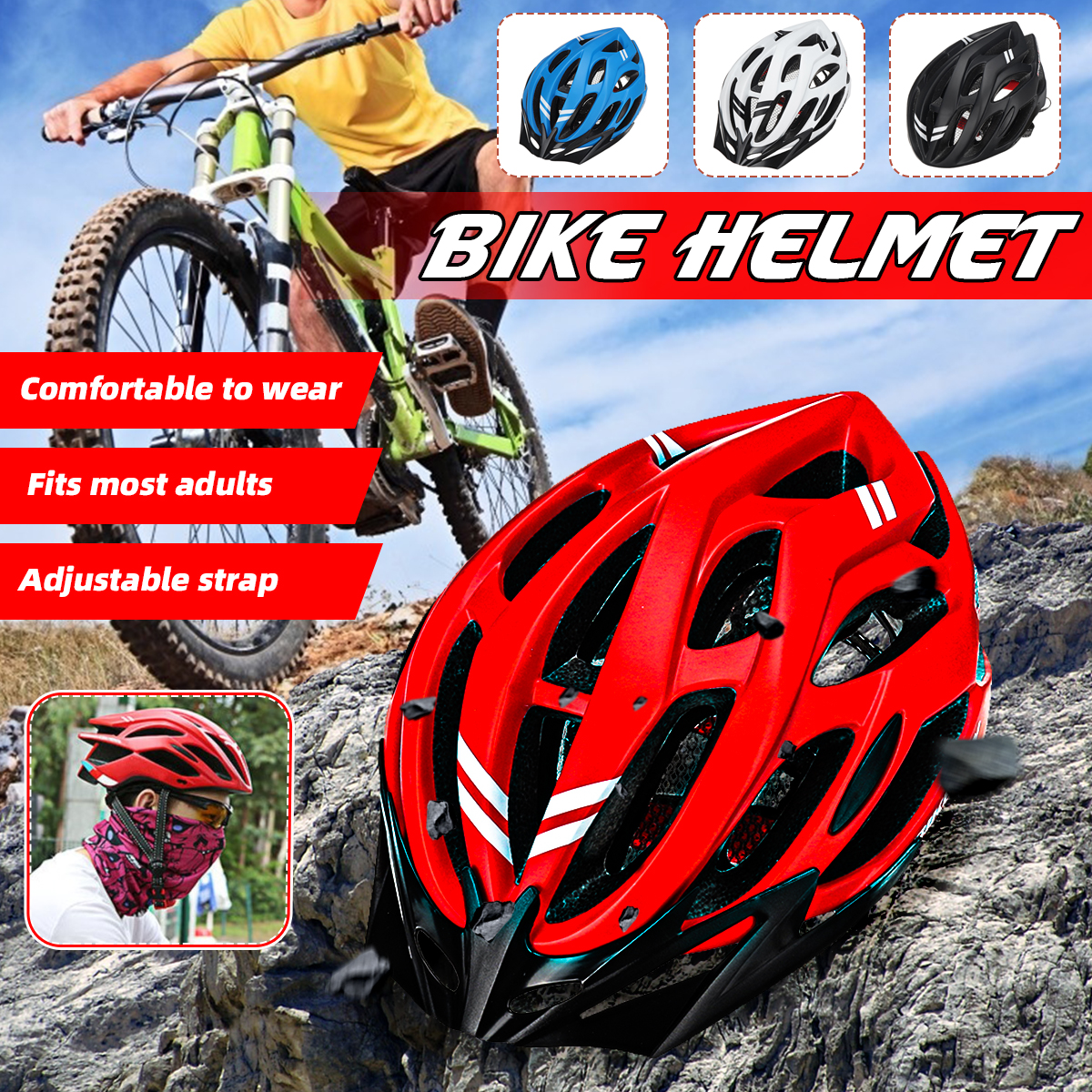 Safety-Helmet-Mountain-Bike-Bicycle-Cycling-Adult-Adjustable-Unisex-1782185