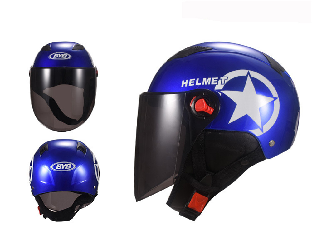 Universal-Unisex-Motorcycle-Scooter-Half-Face-Helmet-With-Brown-Lens-Breathable-1429682