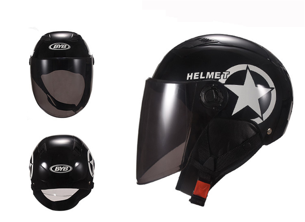 Universal-Unisex-Motorcycle-Scooter-Half-Face-Helmet-With-Brown-Lens-Breathable-1429682