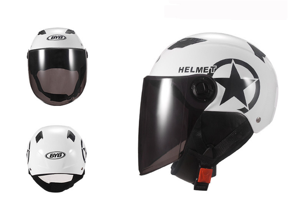 Universal-Unisex-Motorcycle-Scooter-Half-Face-Helmet-With-Brown-Lens-Breathable-1429682