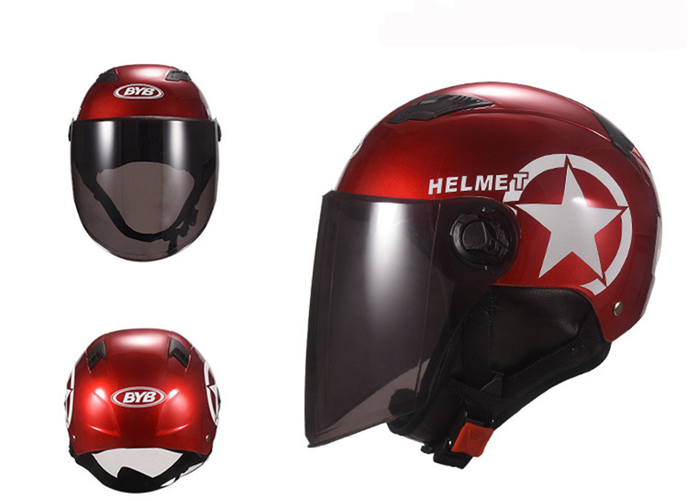 Universal-Unisex-Motorcycle-Scooter-Half-Face-Helmet-With-Brown-Lens-Breathable-1429682