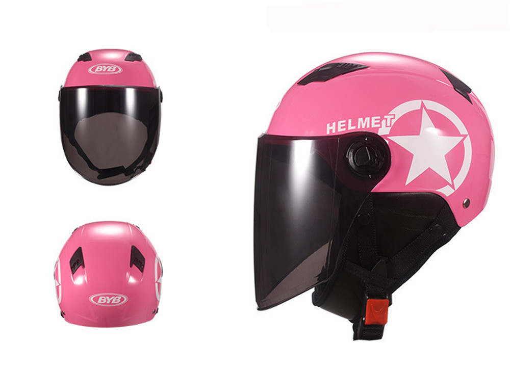 Universal-Unisex-Motorcycle-Scooter-Half-Face-Helmet-With-Brown-Lens-Breathable-1429682