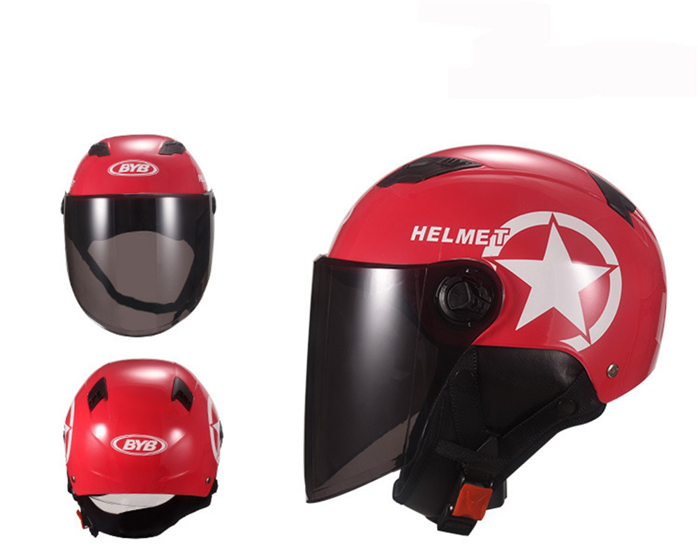 Universal-Unisex-Motorcycle-Scooter-Half-Face-Helmet-With-Brown-Lens-Breathable-1429682