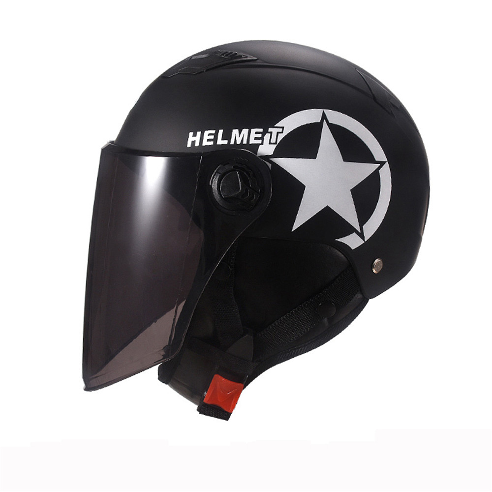 Universal-Unisex-Motorcycle-Scooter-Half-Face-Helmet-With-Brown-Lens-Breathable-1429682