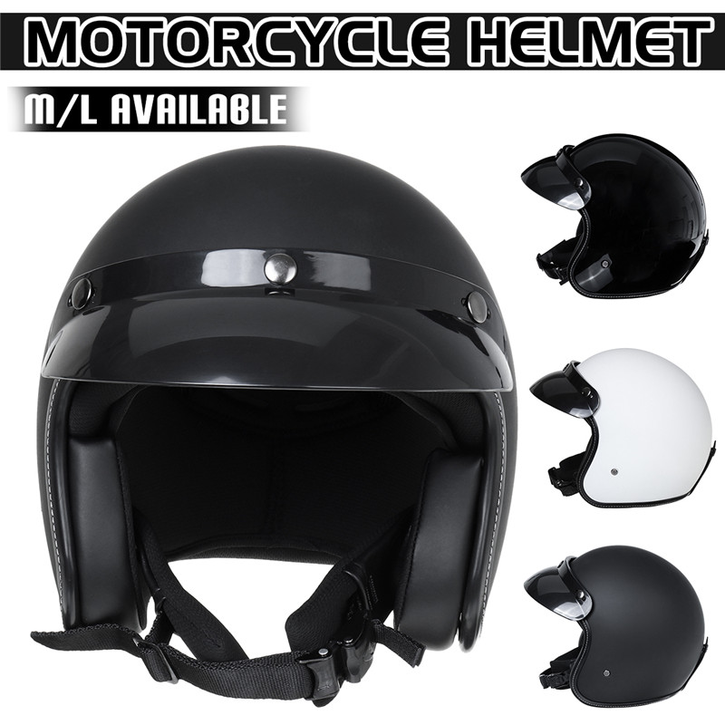 Vintage-Motorcycle-Helmet-34-with-Visor-Lens-Half-Face-Scooter-Safety-1633669