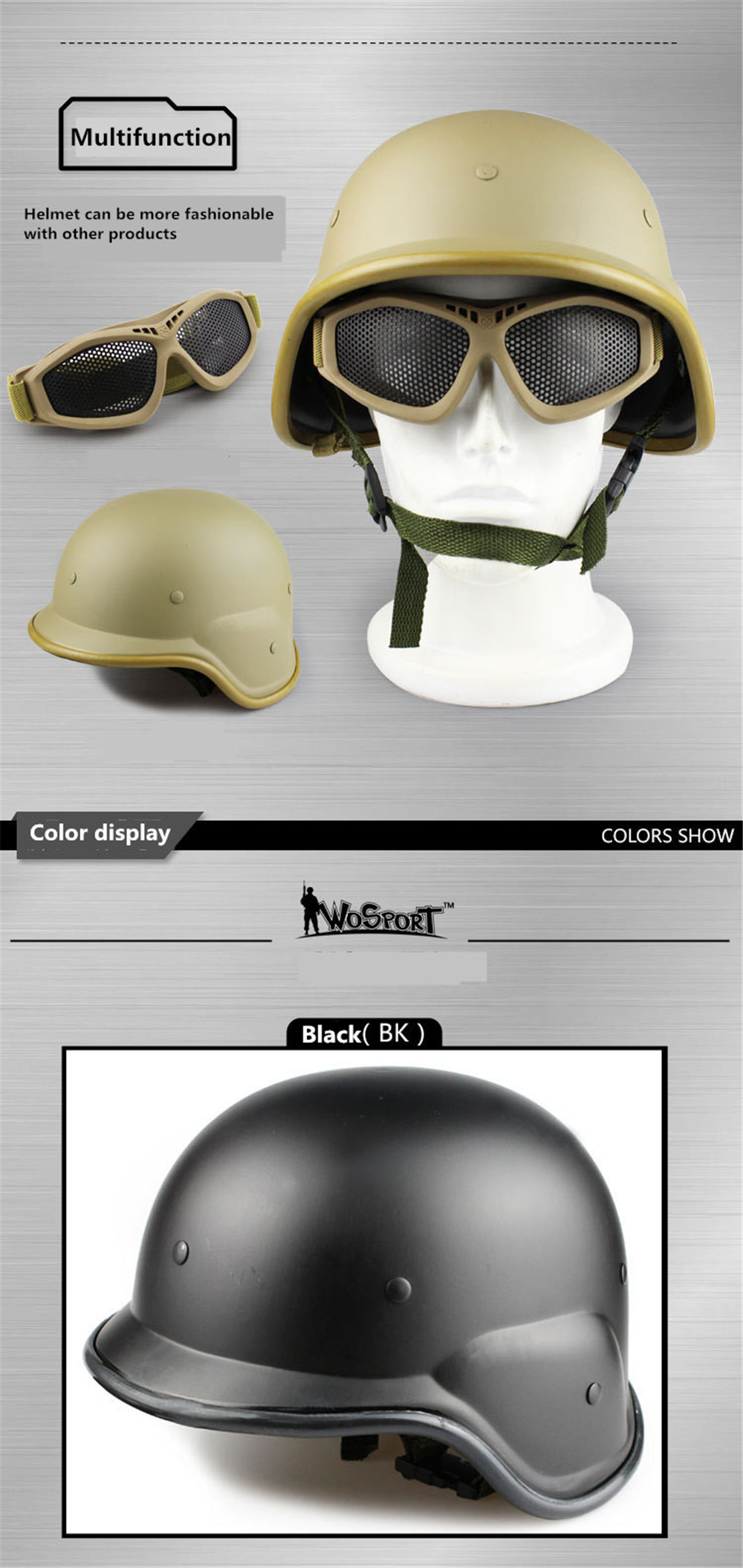 WoSporT-Tactical-Adjustable-Protective-ABS-Half-Helmet-Military-Combat-CS-1448081