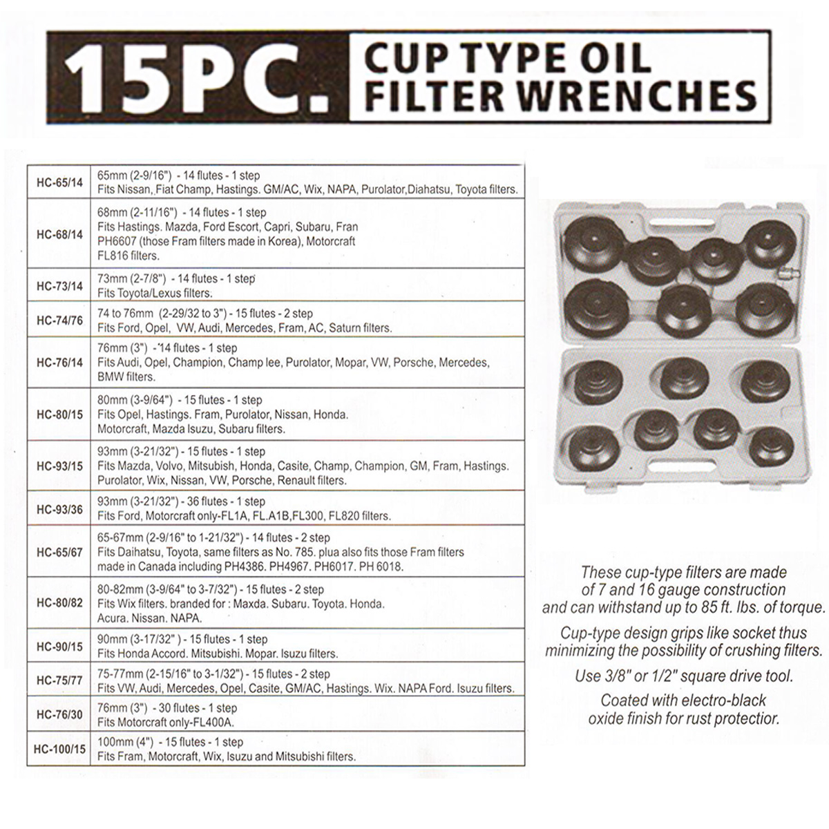 14PCS-Oil-Filter-Removal-Wrench-Cap-Socket-Drive-Remover-Tool-Car-Repair-Kit-Universal-1468732