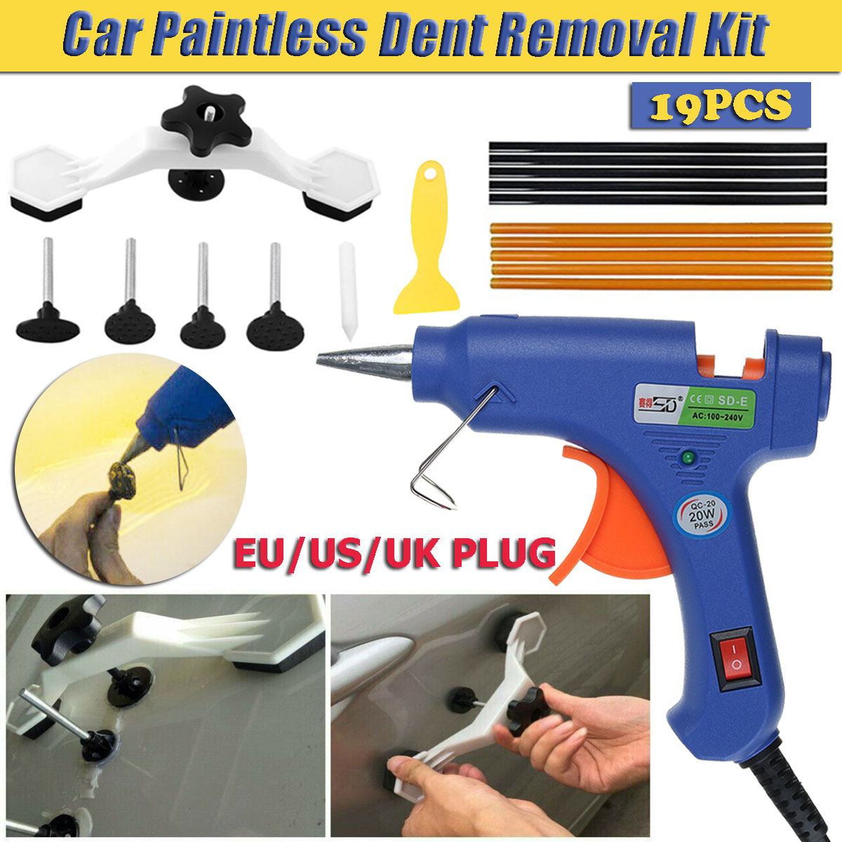 19Pcs Car Body Paintless Dent Repair Tool Kit Dent Puller Tabs Pull
