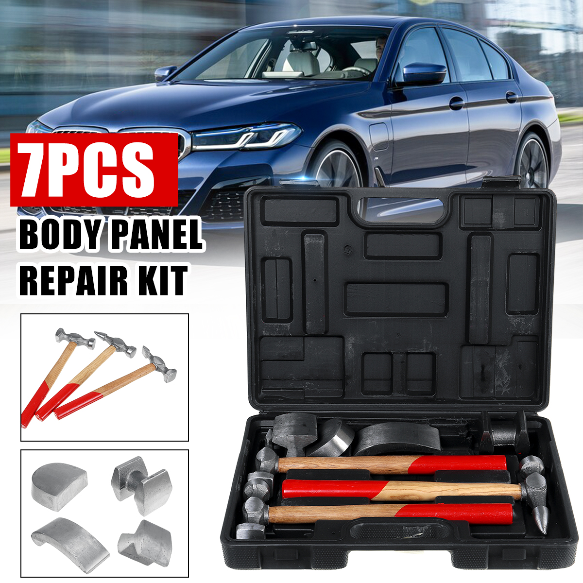 7PCS-Large-Black-Car-Dent-RepairRemoval-Hammer-Set-With-Portable-Tool-Box-Kits-1763381