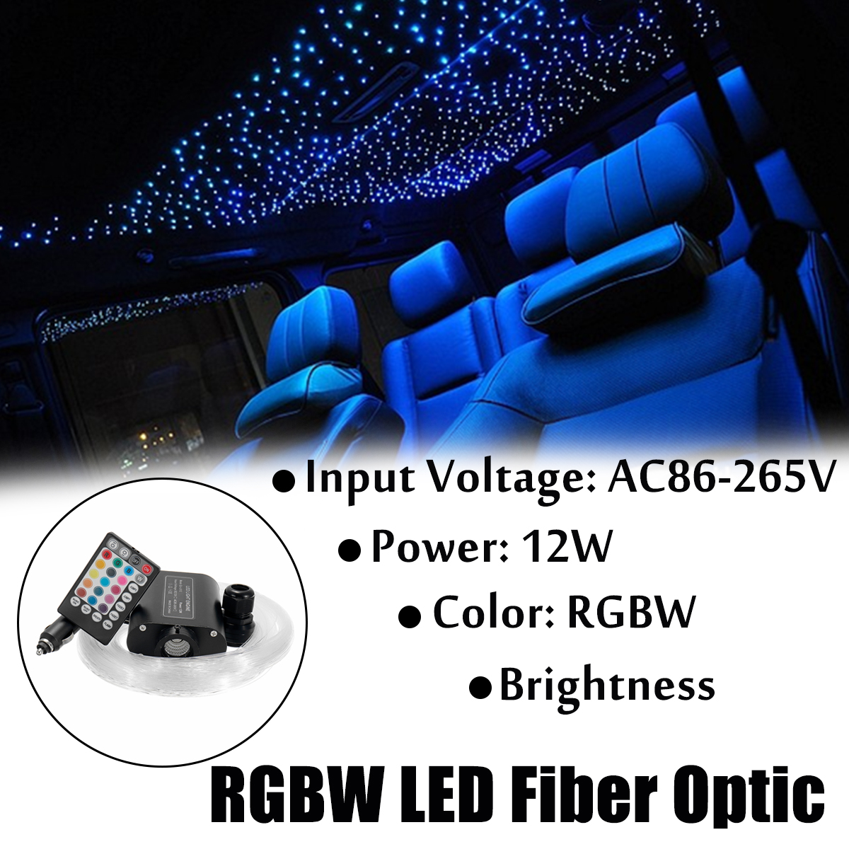 12W-RGBW-LED-Fiber-Optic-Star-Ceiling-Light-Source-Device-150Pcs-2M-075mm--28Key-RF-Remote-1469368