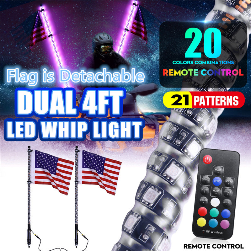 2pcs-4ft-Lighted-LED-Whip-Light-20-Color-RGB-Flagpole-Strip-Lamp-With-Flag--Remote-For-Jeep-ATV-UTV-1603546