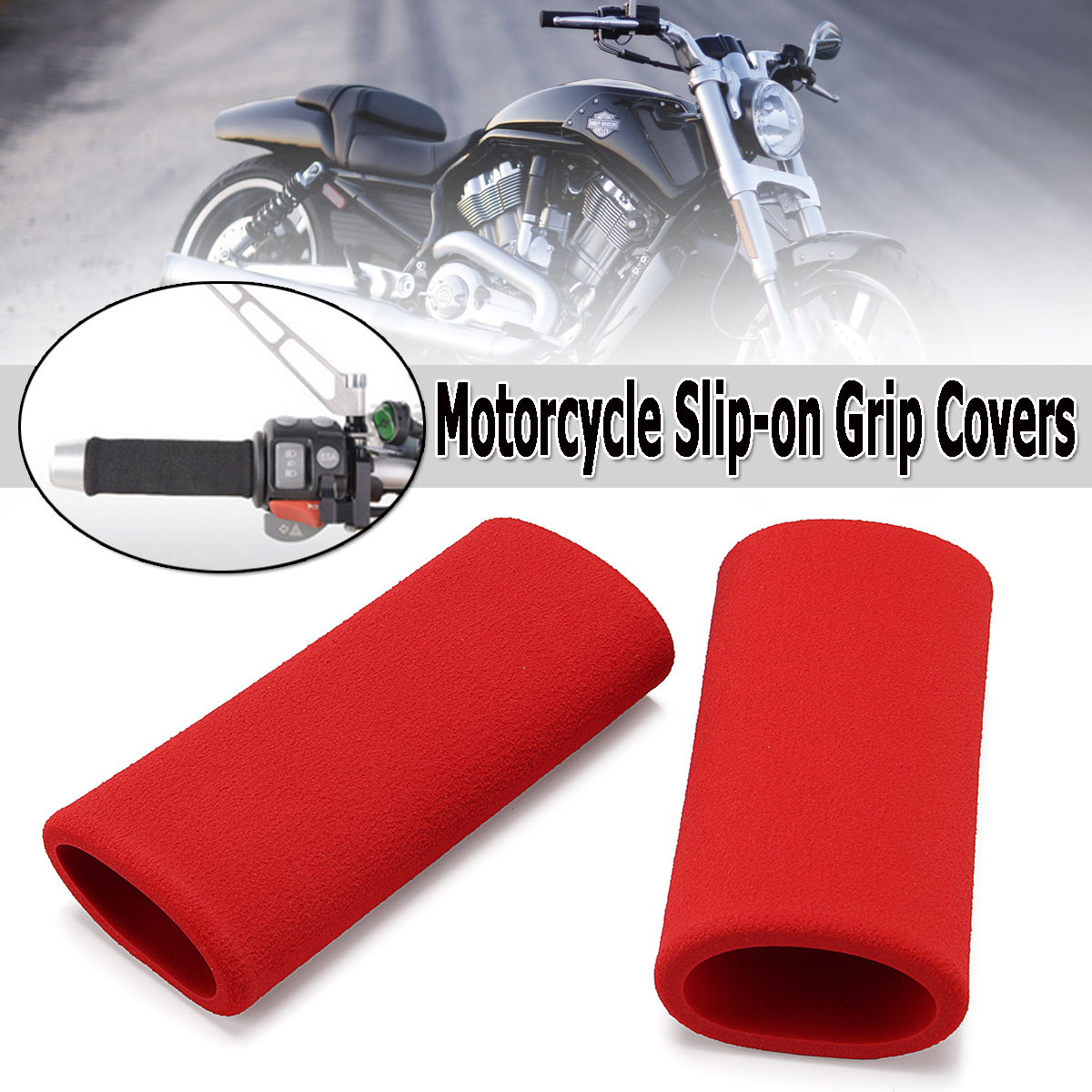 Motorcycle-Handlebar-Grip-Cover-Slip-on-Foam-Anti-Vibration-Comfort-Red-Universal-1358171