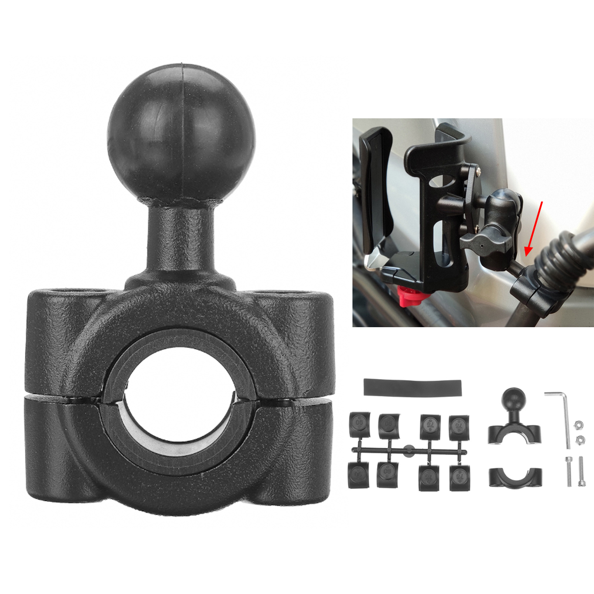 254-38MM-Motorcycle-Handlebar-Rail-Mount-U-Bolt-Mounting-Base-1quot-Ball-Head-Universal-1722259