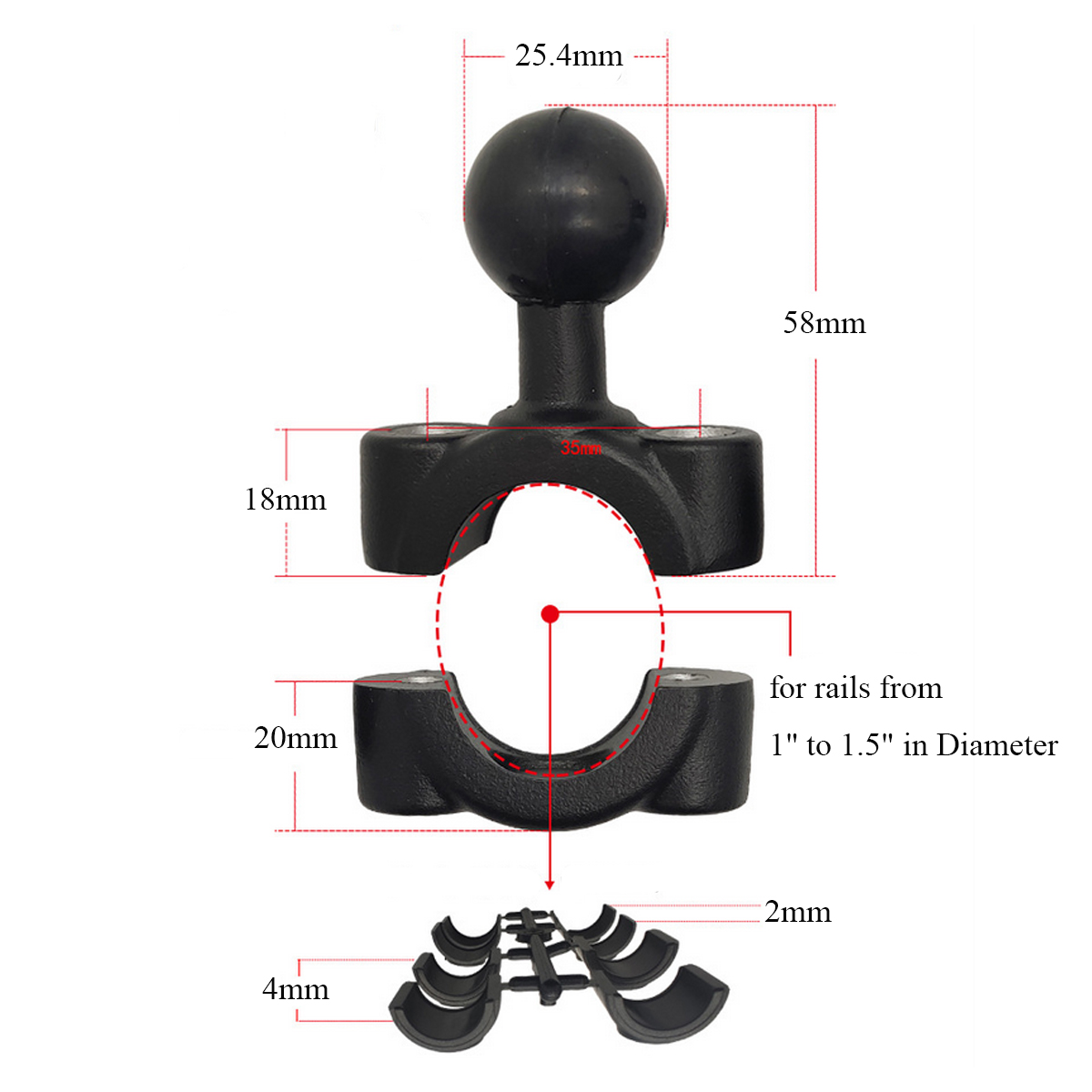 254-38MM-Motorcycle-Handlebar-Rail-Mount-U-Bolt-Mounting-Base-1quot-Ball-Head-Universal-1722259